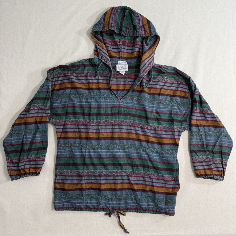 Vintage Angelique NYC Hooded Pullover Jacket Multicolor Striped Boho Free Size